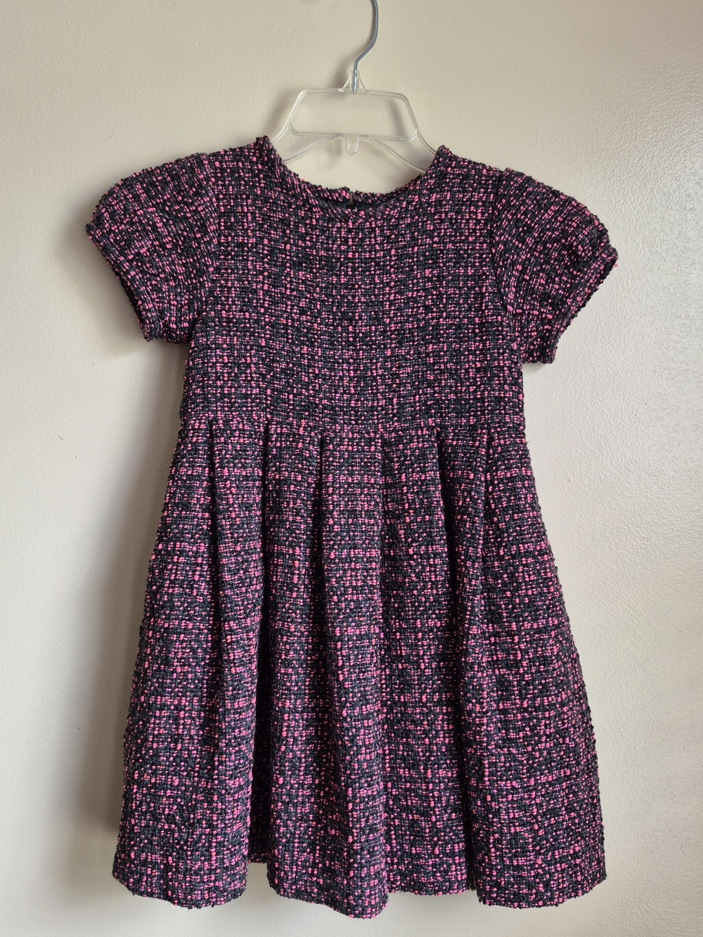 Lili Gaufrette Girls Pink Navy Tweed Boucle Pleated Dress Size 8 GE30253